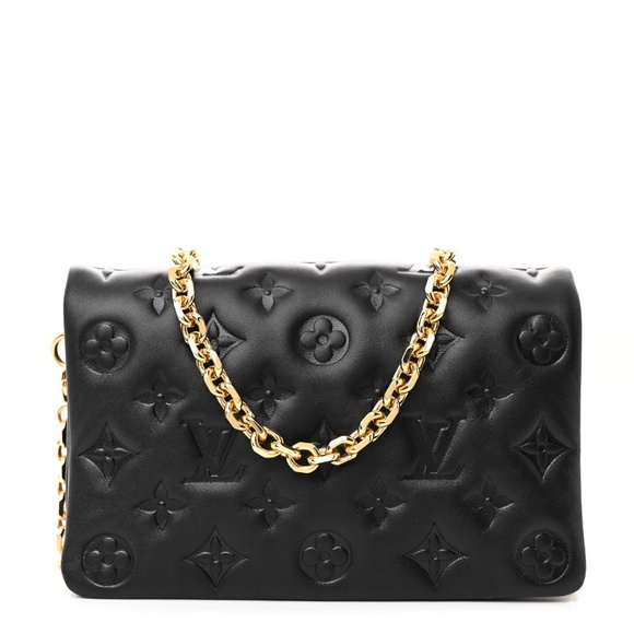 LOUIS VUITTON  Lambskin Embossed Monogram Pochette Coussin Black - Picture 1 of 16